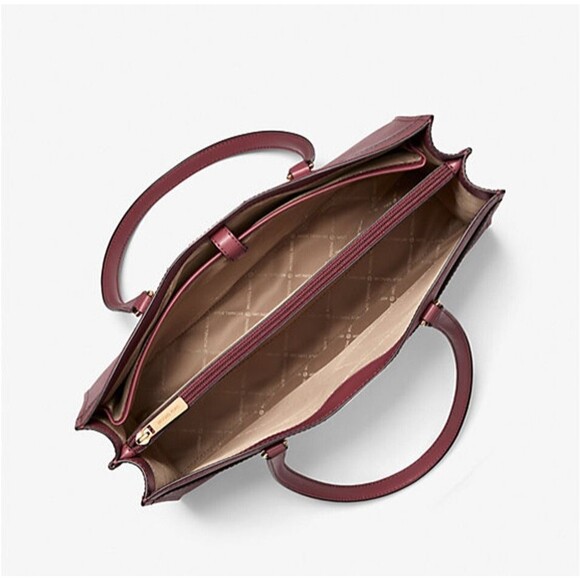 New Michael Kors Jet Set Travel Large Saffiano Leather Pocket Tote Oxblood - Picture 2 of 3